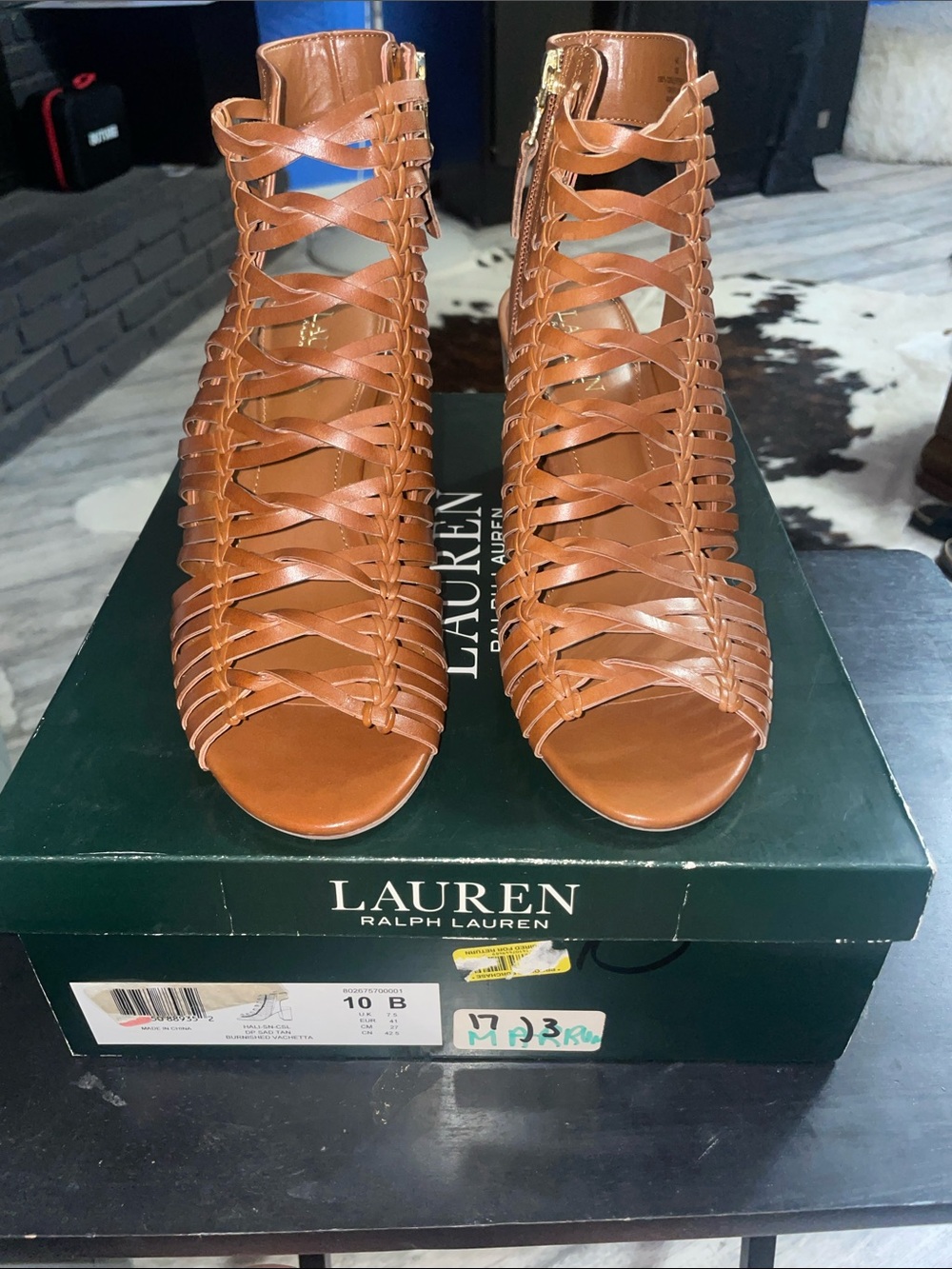Lauren Ralph Lauren Brown Woven Lace-Up Gladiator Heels
